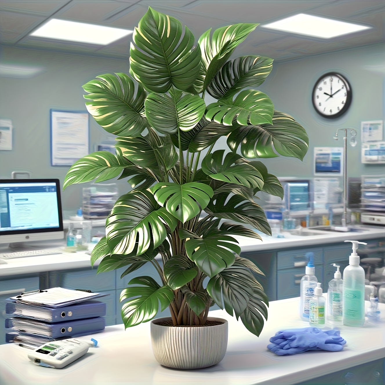 Een grote kunstmatige palmboom met weelderig blad - een realistische nepplant voor binnen en buiten