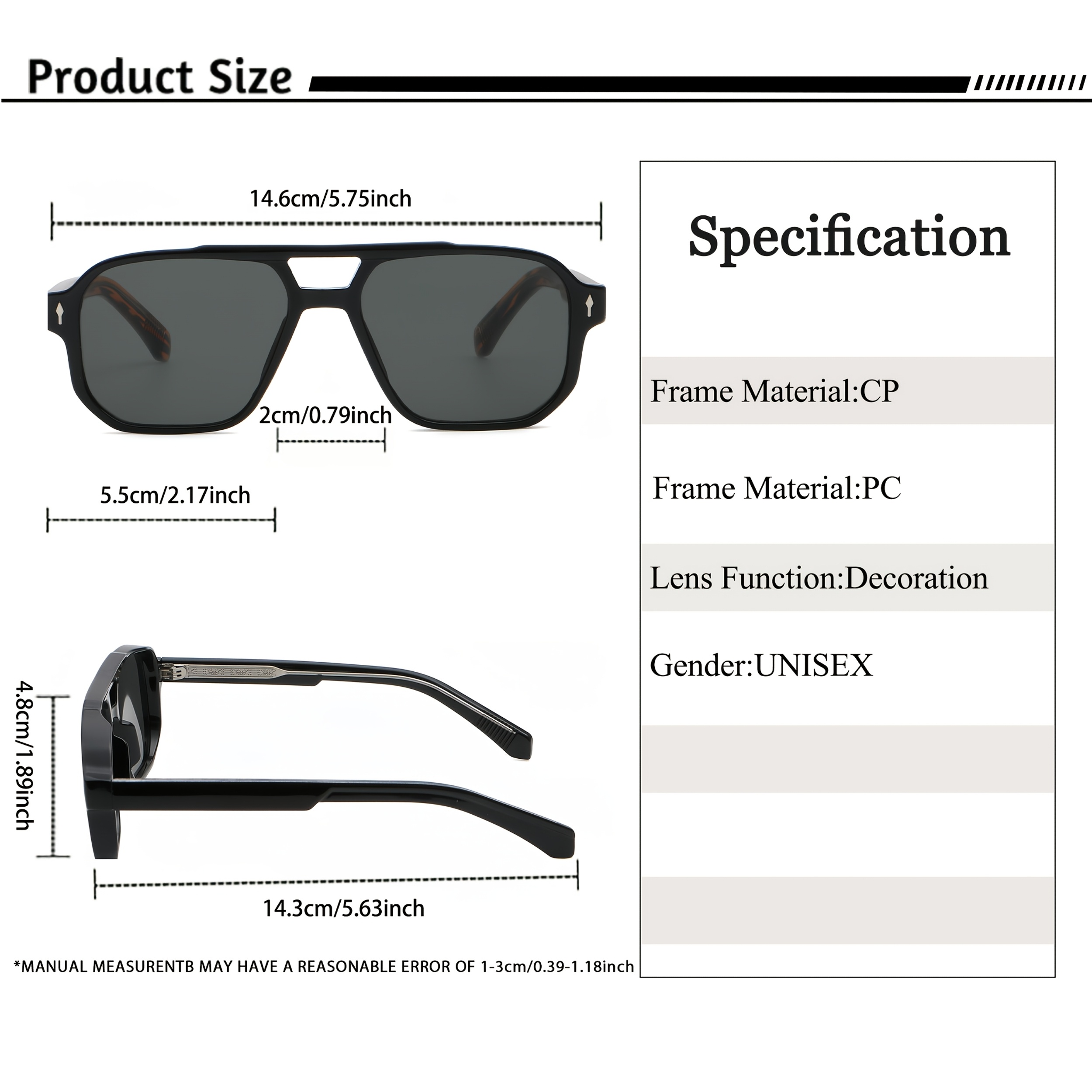 Large Retro Square Sunglasses with Double Bridge Design