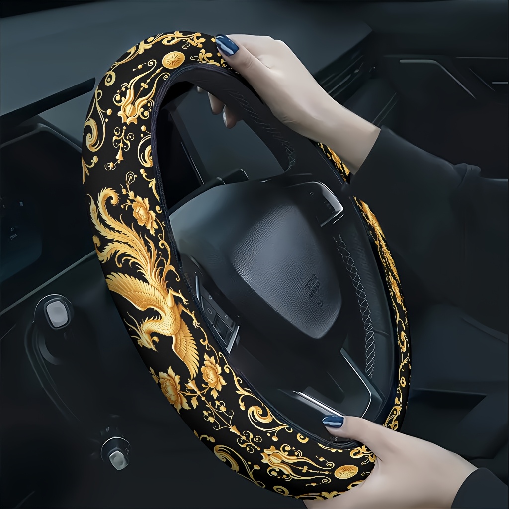 TEMU 1pc Exquisite Floral Background Car Steering Wheel Cover, Soft And Breathable Texture, Hand Fatigue, , Fashionable Car Accessory, A Gift