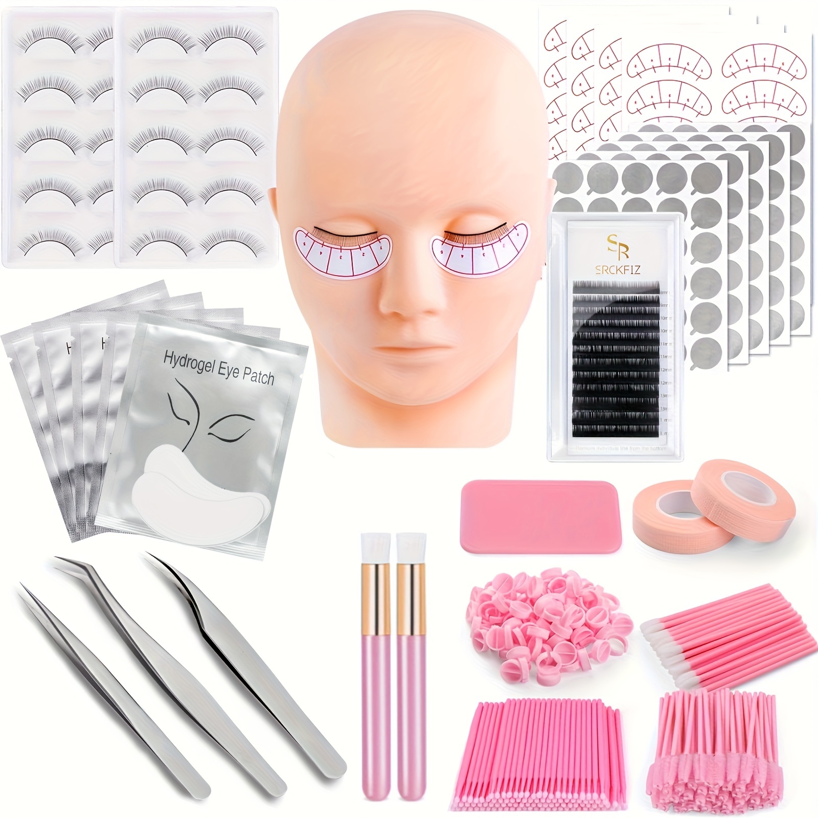 false eyelash tool set model head tweezers brush practice eyelash dense arrangement eyelash positioning sticker cleaning brush ring set tools for novices to practice grafting eyelashes dense arrangement eyelash and thickness random details 1