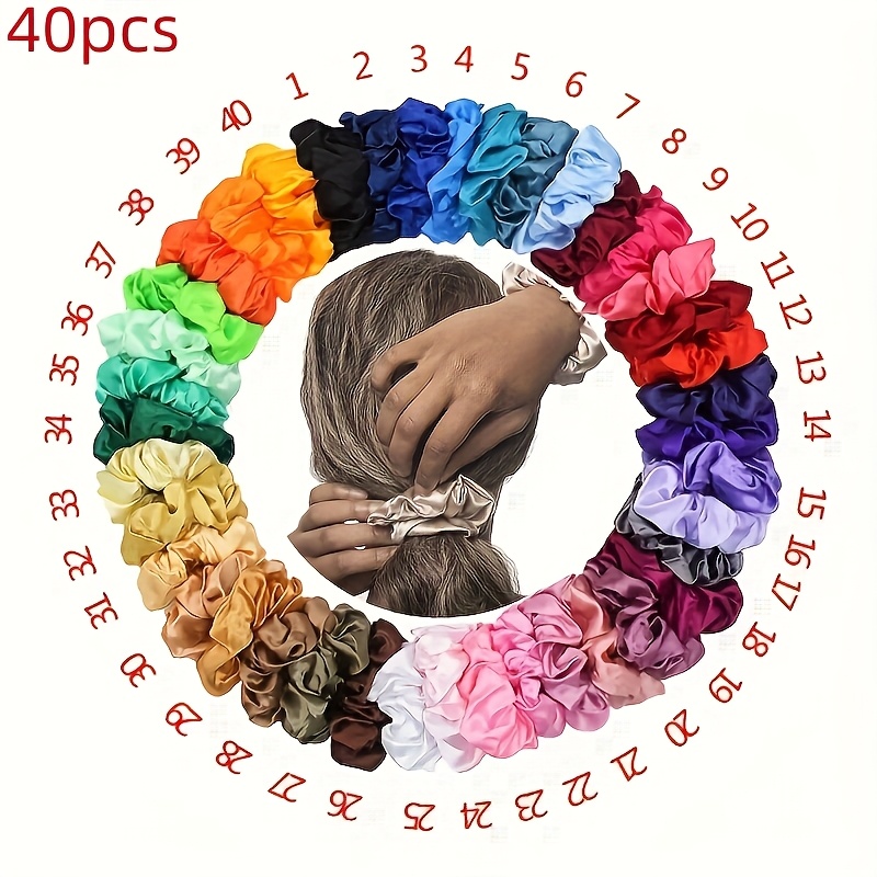 

40pcs/set Ring Set, Stylish Solid Color Fabric Hair Ring Daily Multifunctional Hair Tie, Combination Large Size Non-deformation High Hair Rope, Perfect Gift For