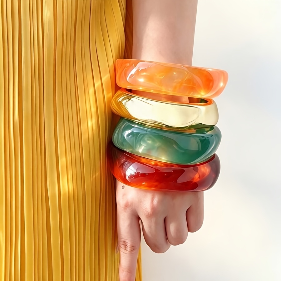 4pc Retro Gradient Marble Pattern Stackable Resin Bracelets