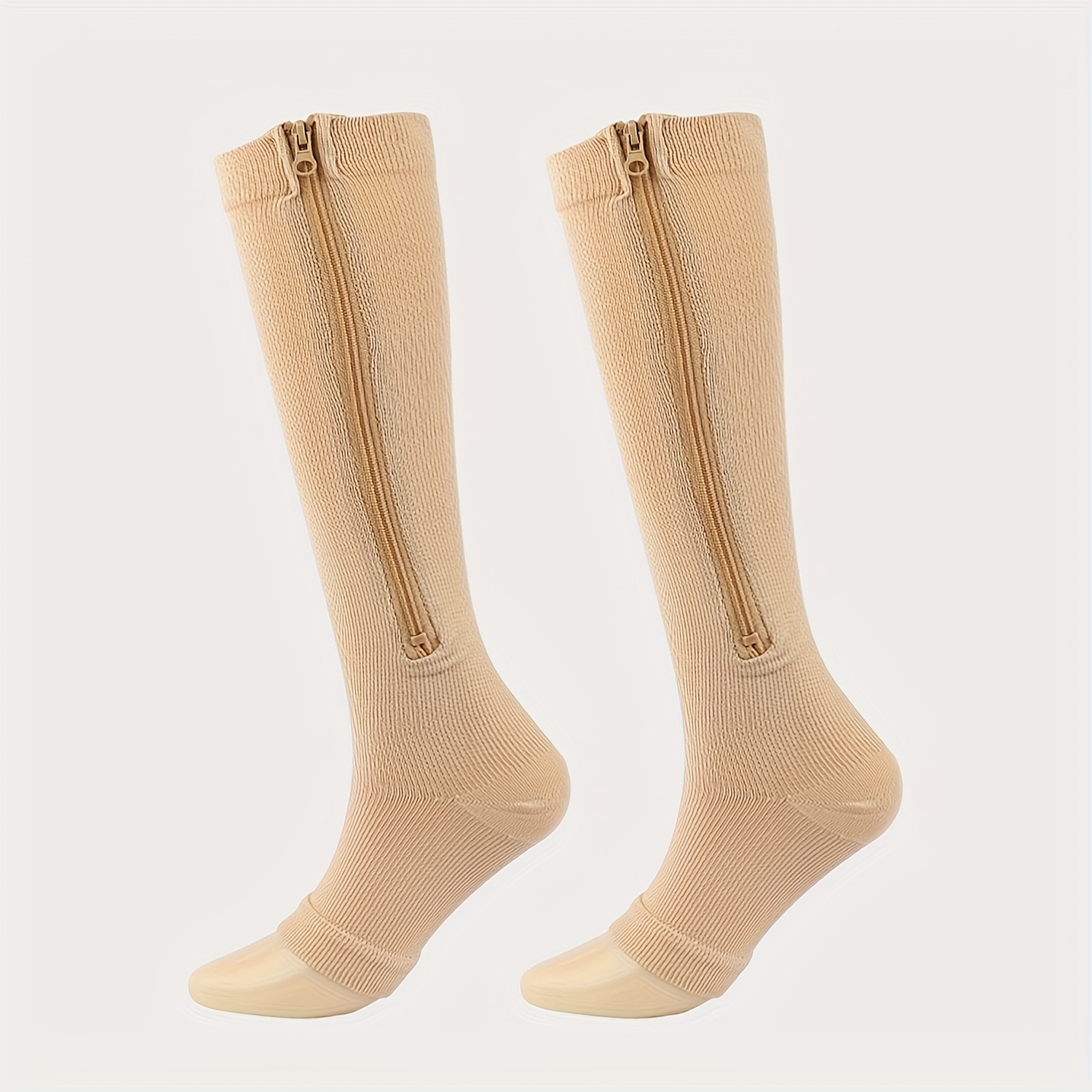 TEMU Toeless Compression Socks With Side Zipper - Breathable Quick-dry Design, Nylon For All- Wear Suitable For Sports, Fitness & Daily Use -