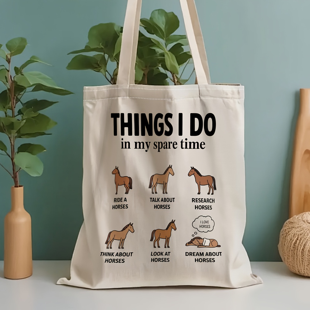 TEMU Bolsa de Lona Estampada - Diseño Moderno para Libre, Bolsa Reutilizable para Compras para Mujeres, Bolso de Espacioso y , Bolsa para Libros y