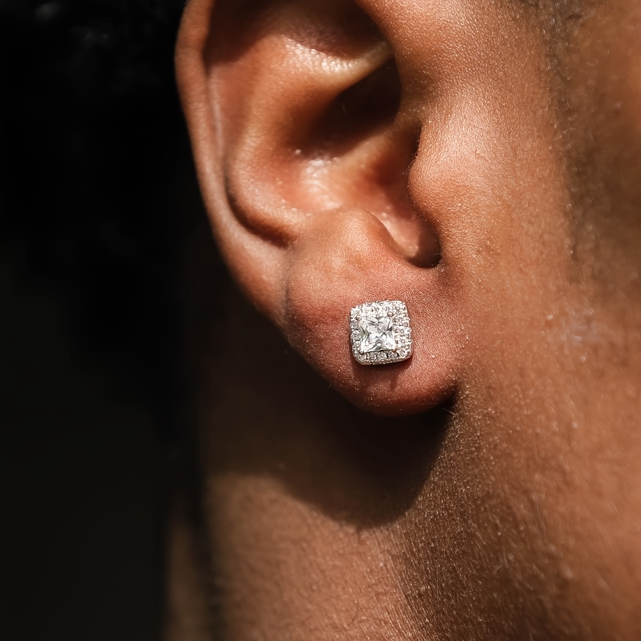 1 Pair Of Square-set Cubic Synthetic Cubic Zirconiaia Men's Stud Earrings, Stylish And Versatile For Daily And Holiday Wear