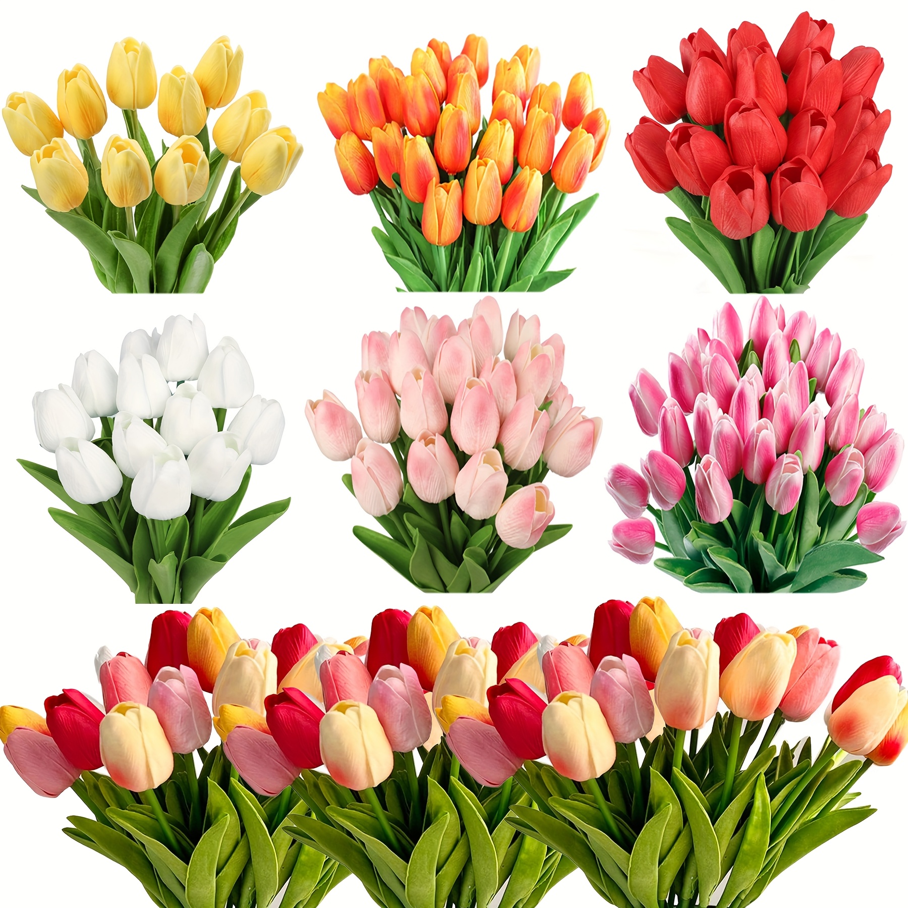 TEMU 24pcs Simulated Tulip Bouquets, Latex Material, Combination, Realistic Artificial Flower Art, Artificial Flowers, Used/diy Bouquets, Wedding