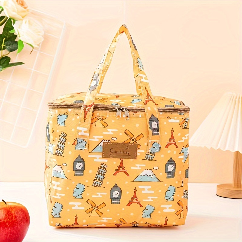 

Large Capacity Insulated Lunch Bag - Stylish Oxford Fabric, Square Shape For Outdoor Picnics & Meals On The Go