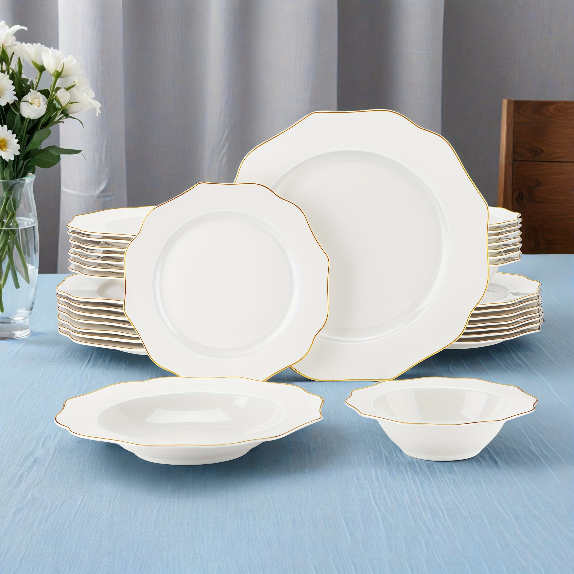 White Dinnerware Set, 16pcs Cream-white Plates And Bowls Set With , Serving Plates And Small Bowls For Dessert Salad Soup Pasta Cereal, Scratch Resistant, For