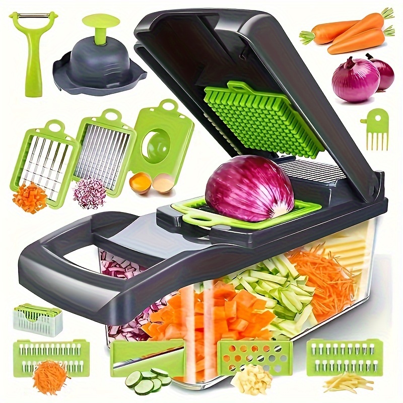 

16 In 1 Professional-grade Multifunctional Vegetable Cutter - Stainless Steel Blade, Forged Construction, Easy-to-hold Plastic Handle - Perfect For Restaurant And Home Kitchen Use