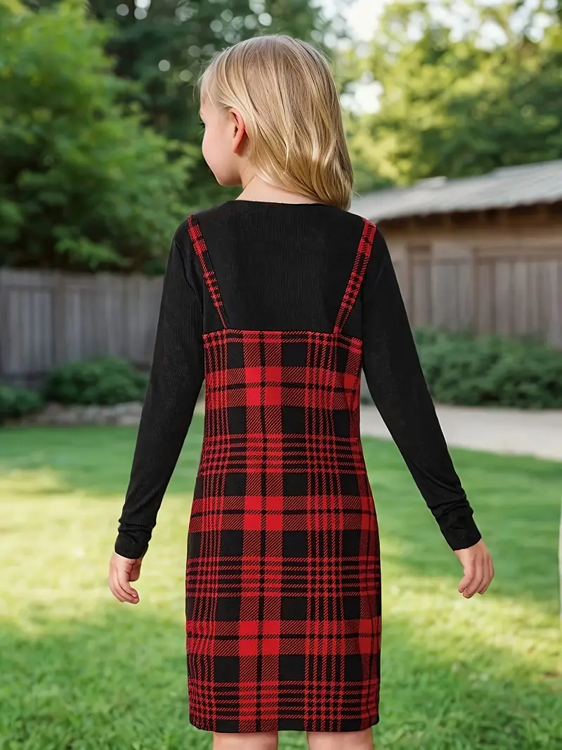 girls daily casual black knit dress red contrast color - Temu South Africa girls daily casual black knit dress red contrast color - Temu South Africa