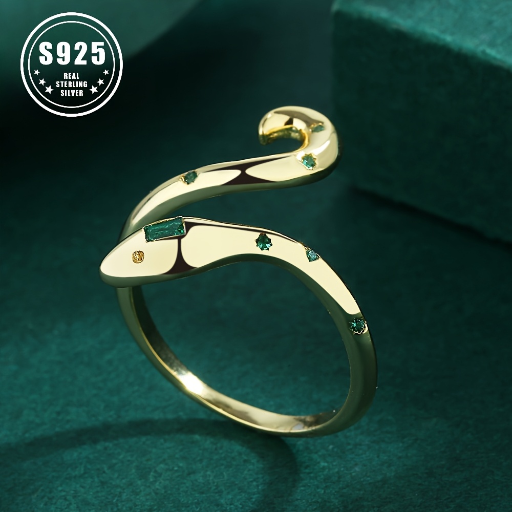 

S925 Sterling Silver 1pc Micro Inlaid Snake Ring Popular In Europe And America, Fashionable, Personalized, Creative And Jewelry In Europe And America. 2.34g/0.08oz