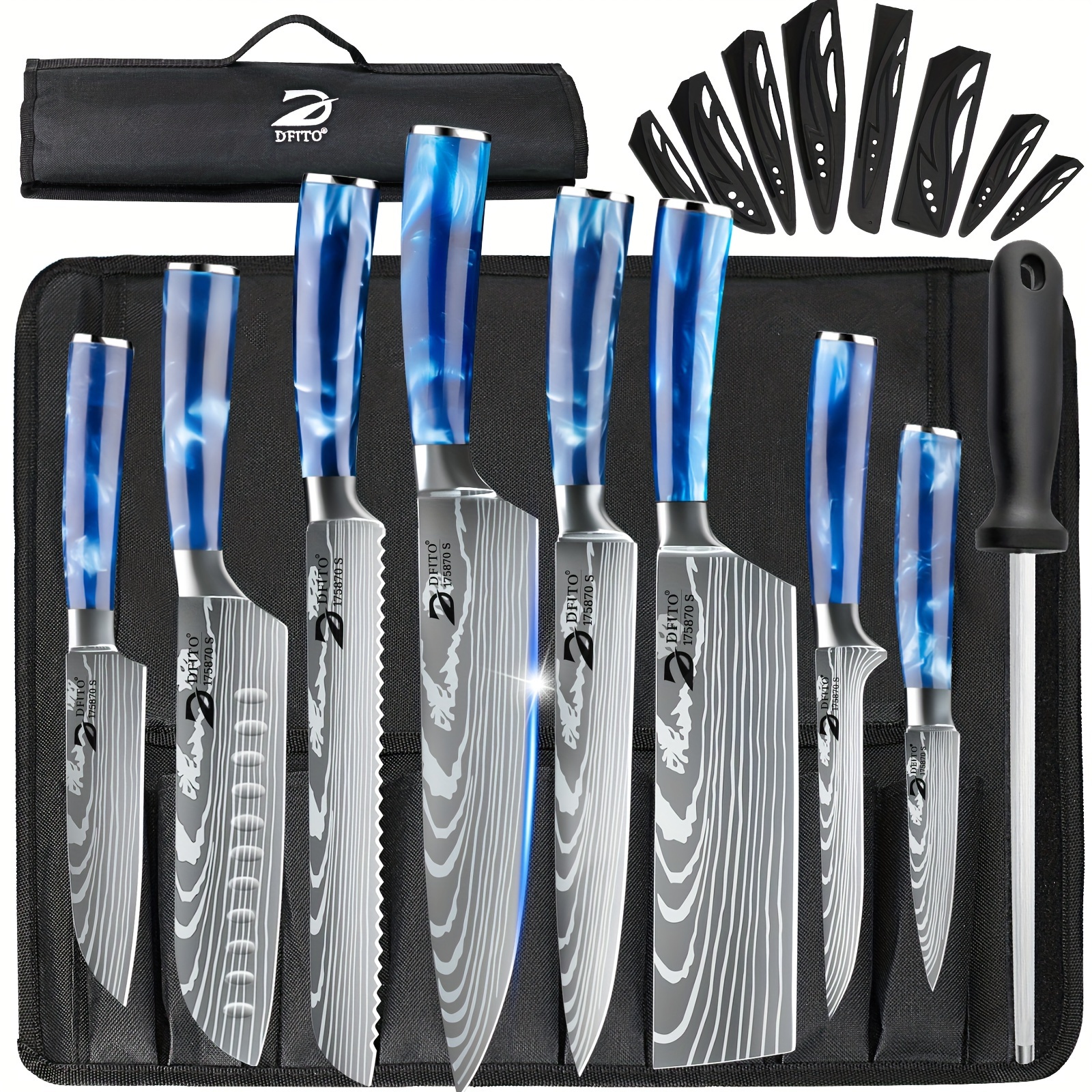 

Chef With Roll Bag, 9pcs Professional Knife Set, High Carbon Stainless Steel Kitchen Chef Knife Set Stainless Steel Japanese Knives With Sheaths