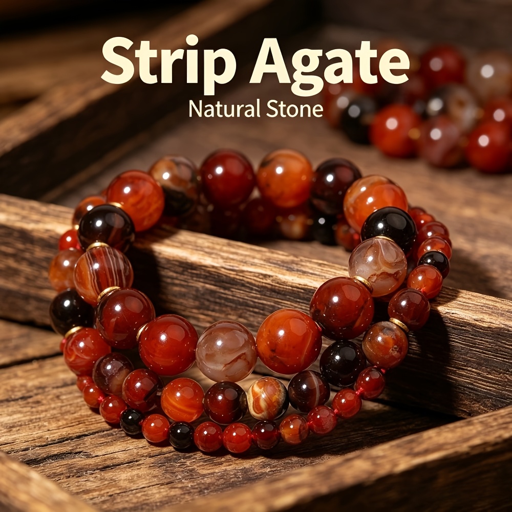 5A Grade Natural Dreamy Fire Stripe Agate Round Raw Stone Beads
