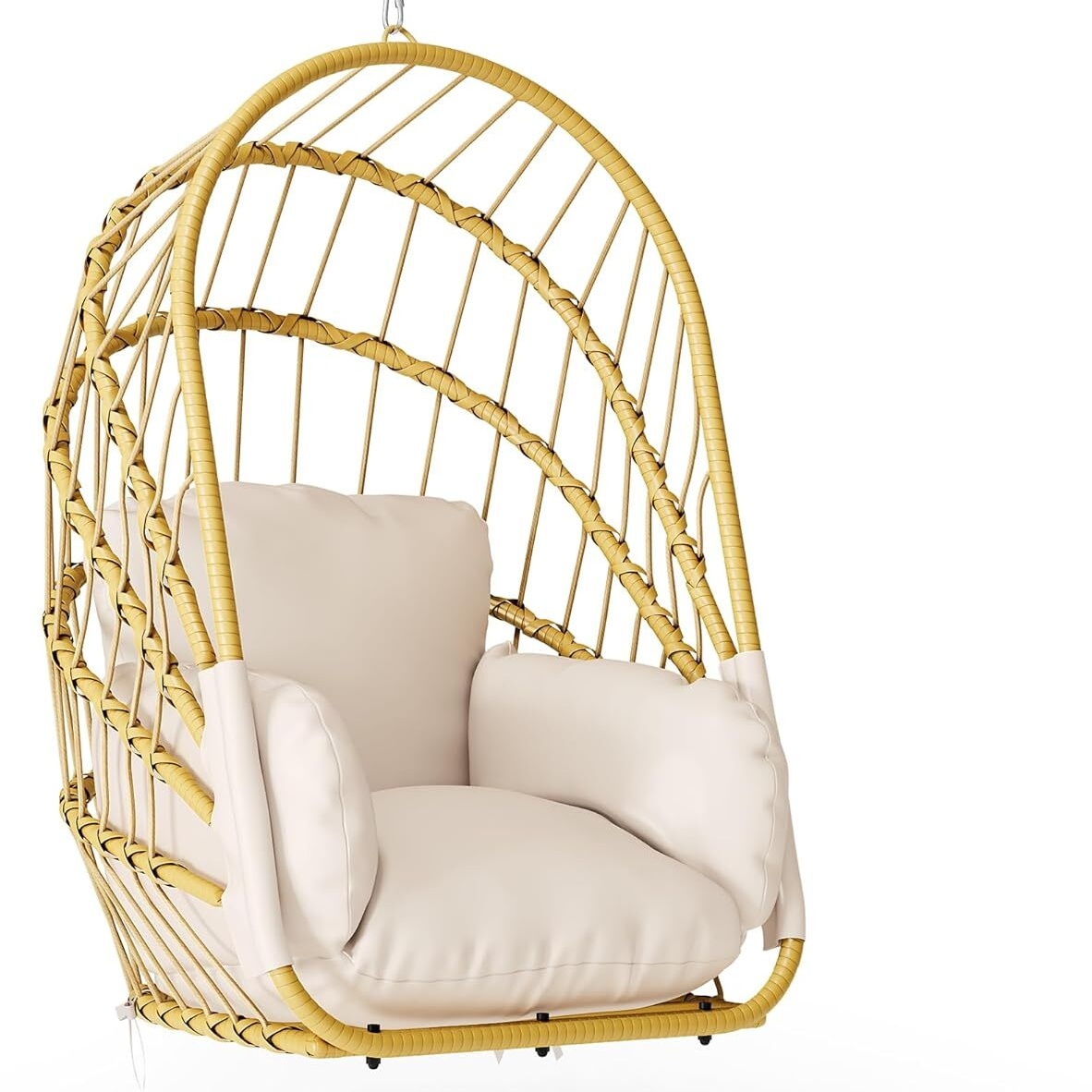 Image of Hanging Chair Without Stand, Rattan Swing Chair, 160kg Load Capacity, Foldable Hanging Chair For Patio, Garden, Bedroom And Balcony