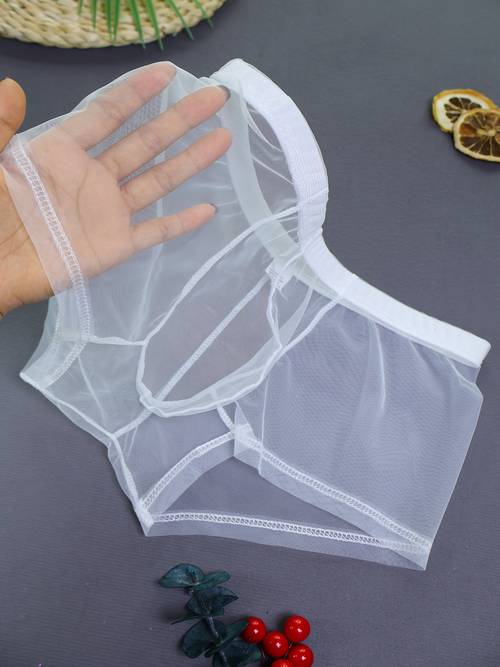 1pc transparent low waist mesh mens briefs
