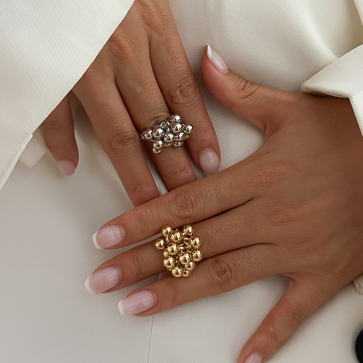 

Retro High-grade Metal Rice Bead Personality Fashion Female Heavy Texture Can Ring