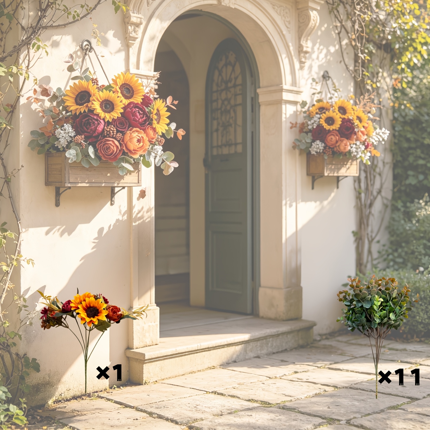 TEMU High-end Vintage Autumn Artificial Bouquet - Vintage Distressed Texture - Autumn Colors - 12pcs - Suitable For Home Decor, Holiday Decor, Cafe