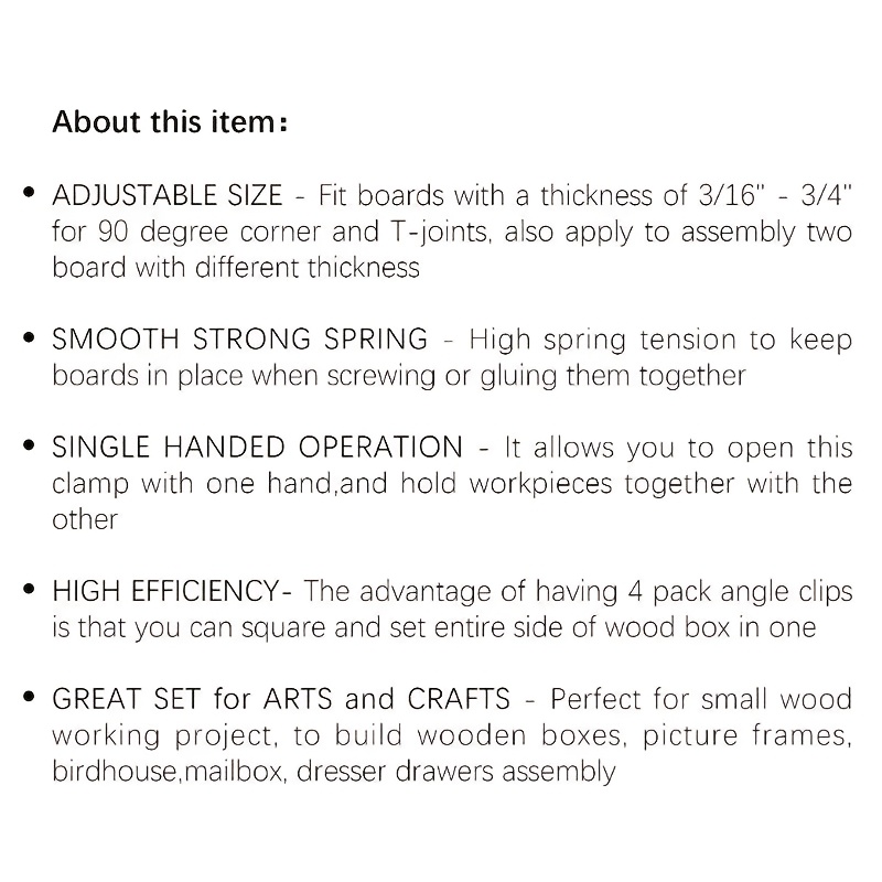 4 piezas de abrazaderas de ángulo de 90 grados de agarre rápido, juego de abrazaderas para carpintería con resorte ajustable, material plástico duradero, ideal para carpintería, ensamblaje de gabinetes y enmarcado de cuadros - Regalo perfecto para Navidad