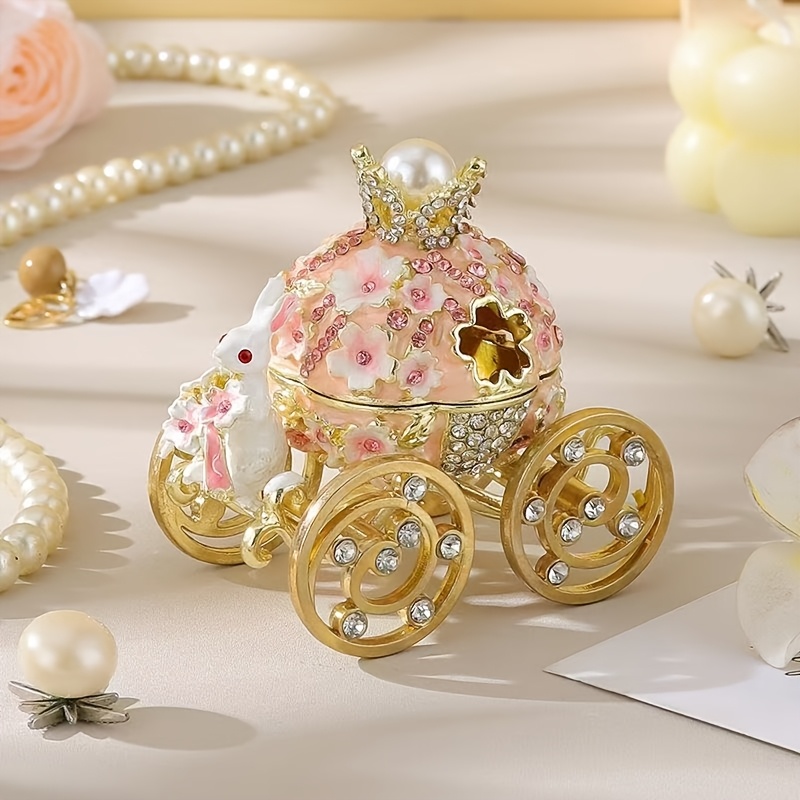 TEMU Boîte à bijoux vintage de avec couronne de citrouille et statue de lapin - Artisanat décoratif unique avec design en émail, Boîte de rangement