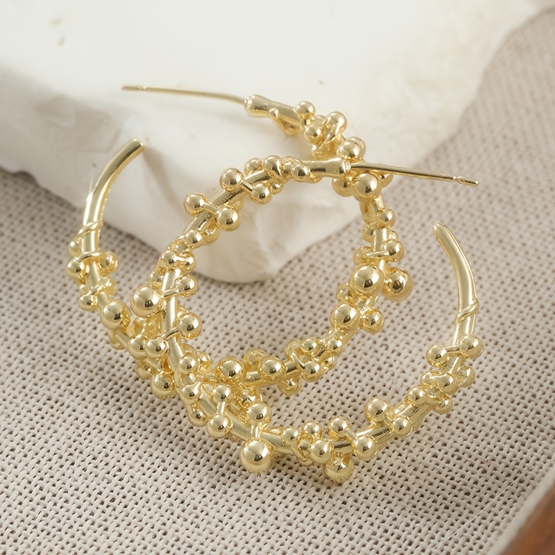 Minimalist Golden Color Waterproof Hoop Earring For Woman Trendy Round Circle Geometric Beads Hoops Earrings