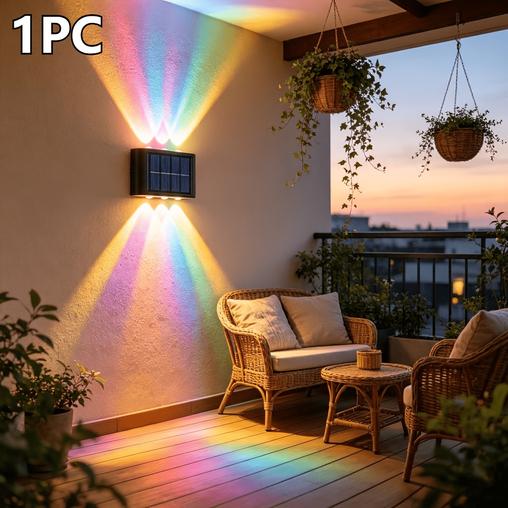 TEMU 1pc - Multicolor Solar Dual-head Wall Light, Compact Light-sensitive Outdoor Decorative Lamp, Automatic Color-changing Ambient Light, Solar