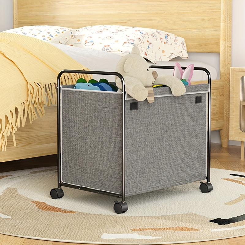 

Grand bac de rangement en tissu roulant avec roulettes, boîte de rangement de jouets avec cadre en métal, panier de rangement pliable et mobile pour la maison