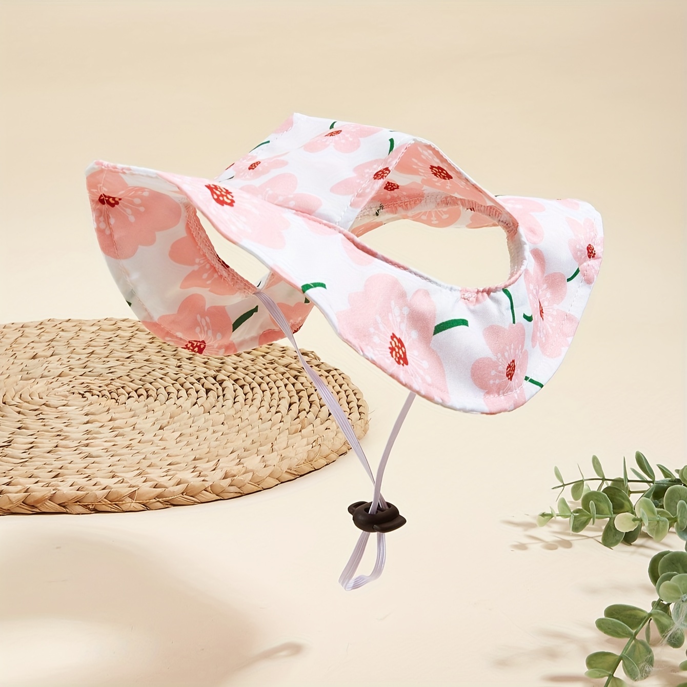 TEMU 1pc Polyester Hawaiian Style (random Pattern) Sunshade Cute Ear-exposing Hat Anti-fall Adjustable Sun Protection Non-constricting Ears Suitable