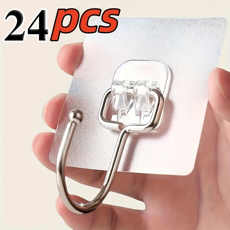 TEMU 24 Large Adhesive Hooks, And Rustproof Wall Hooks, Suitable For Kitchens, Bathrooms, Homes And Offices, Towel And Coat Hooks, Utility Hooks, Max