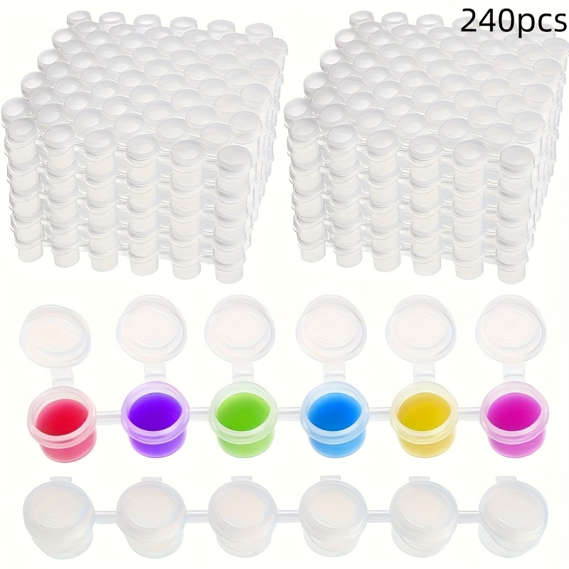 TEMU Boîtes de peinture (60/120/240)/Pinceaux (30 têtes plates 30 têtes rondes), Mini récipients de peinture acrylique avec couvercles, 6 boîtes de