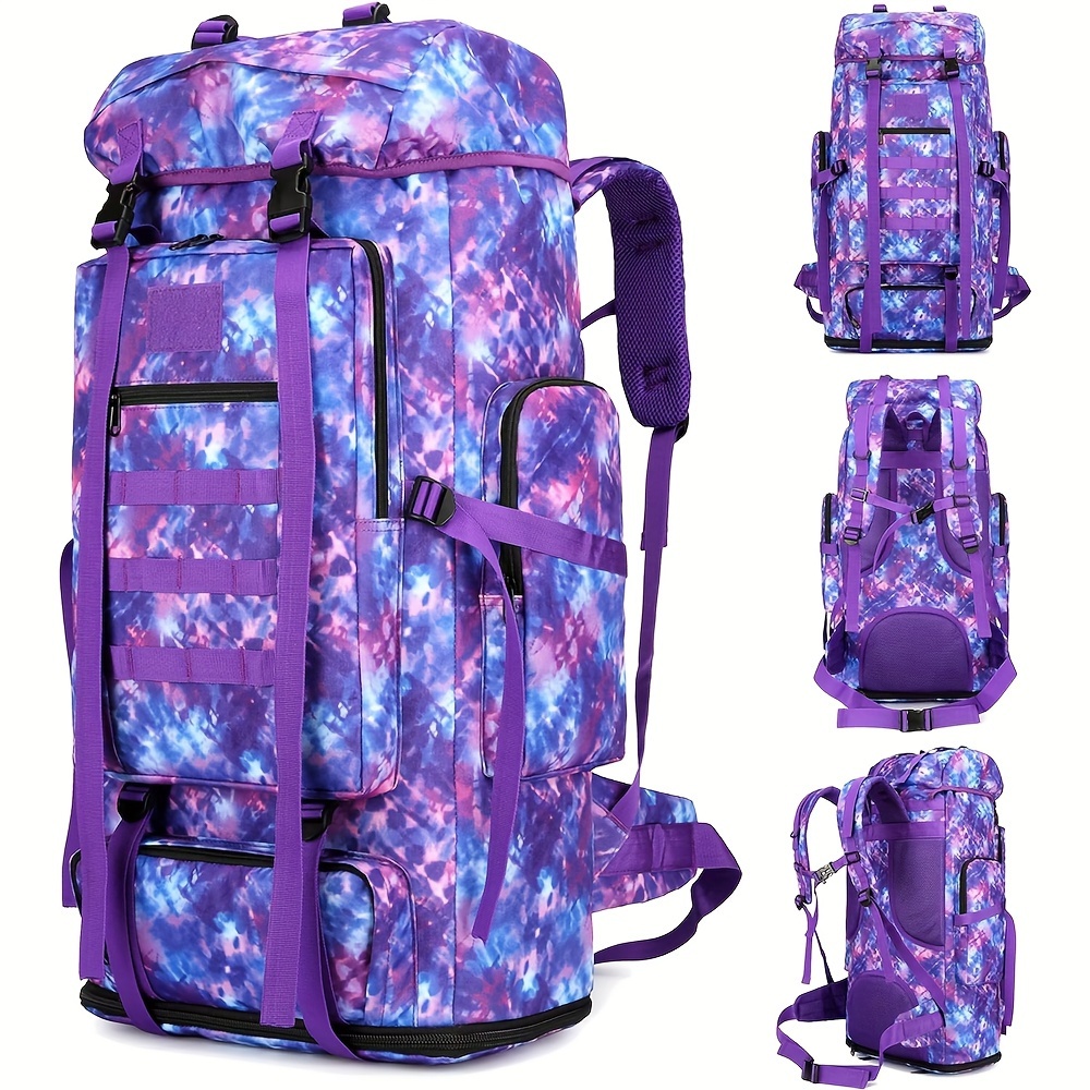 

100l Camping Hiking Backpack Outdoor Mountaineering Sports Bag Camping Backpack Purple Camo