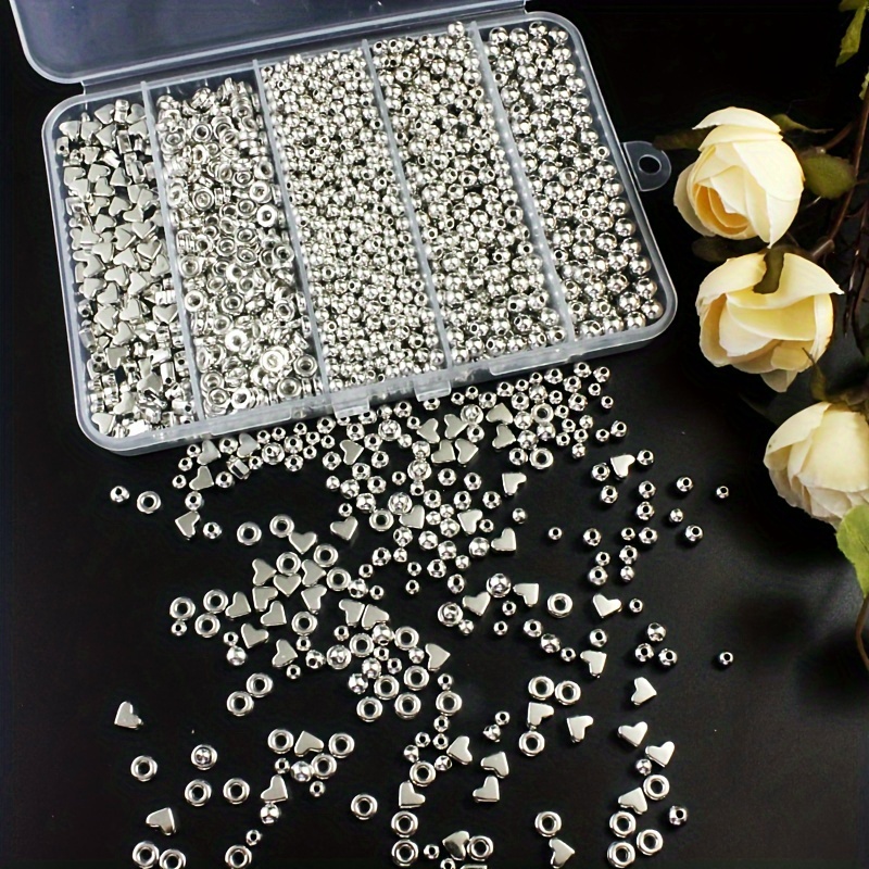 

1870pcs Assortiment de perles argentées, perles d'espace rondes en acrylique, fournitures de fabrication de bijoux DIY à trous droits pour bracelets, , accessoires capillaires