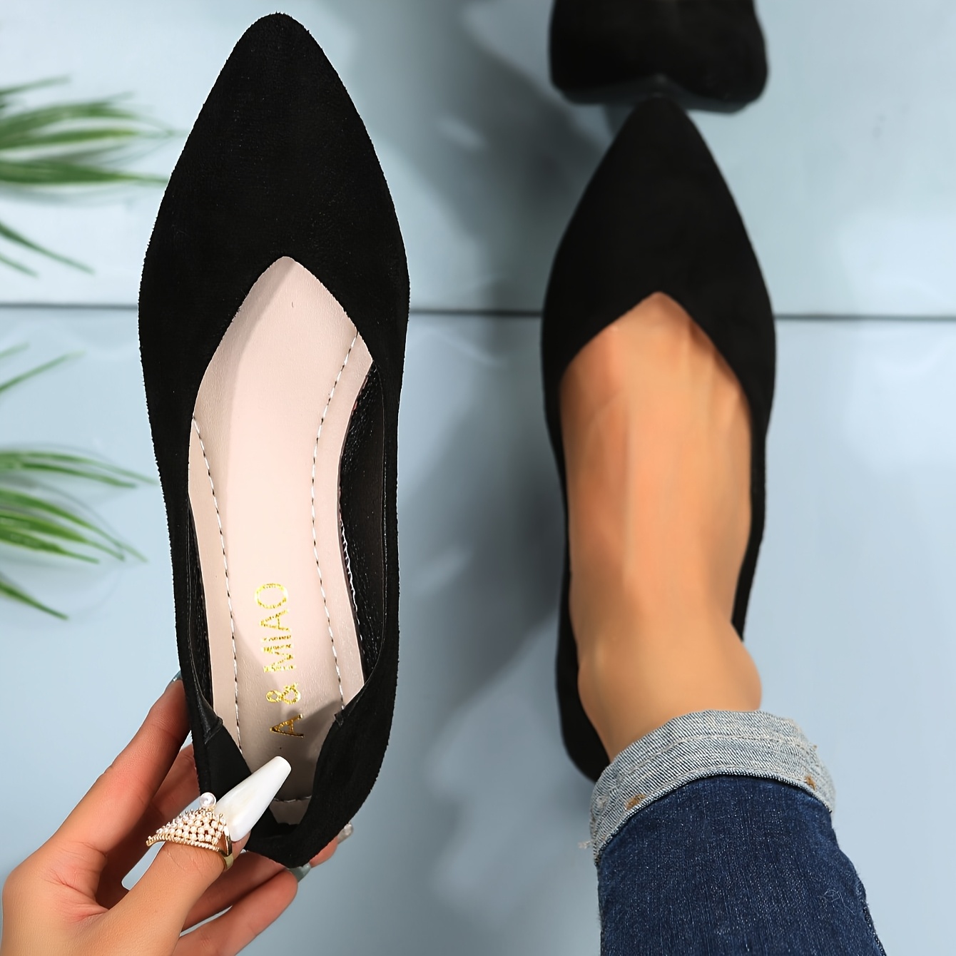 

Trade Large Size Women's Simple Black Shallow Mouth Pointed Toe Flat Sole Single Shoes For Lightweight And Comfortable Soft Bottom Loafers