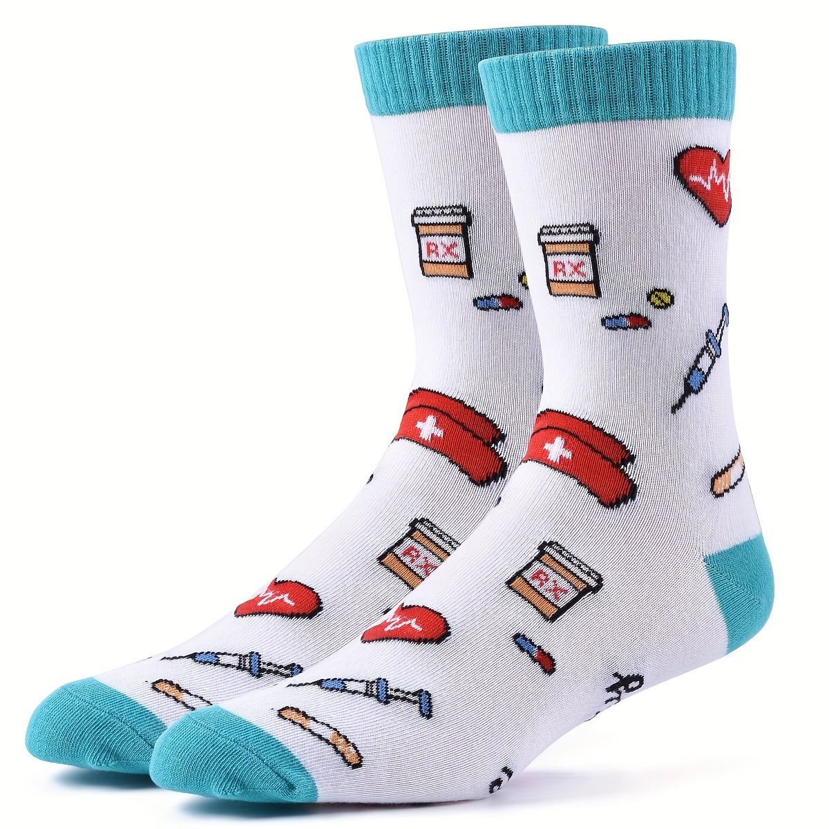 TEMU A Pair Of Unisex Mid-calf Socks With A Medical Heart Ecg Print, Perfect As A Gift For Nurses And Doctors