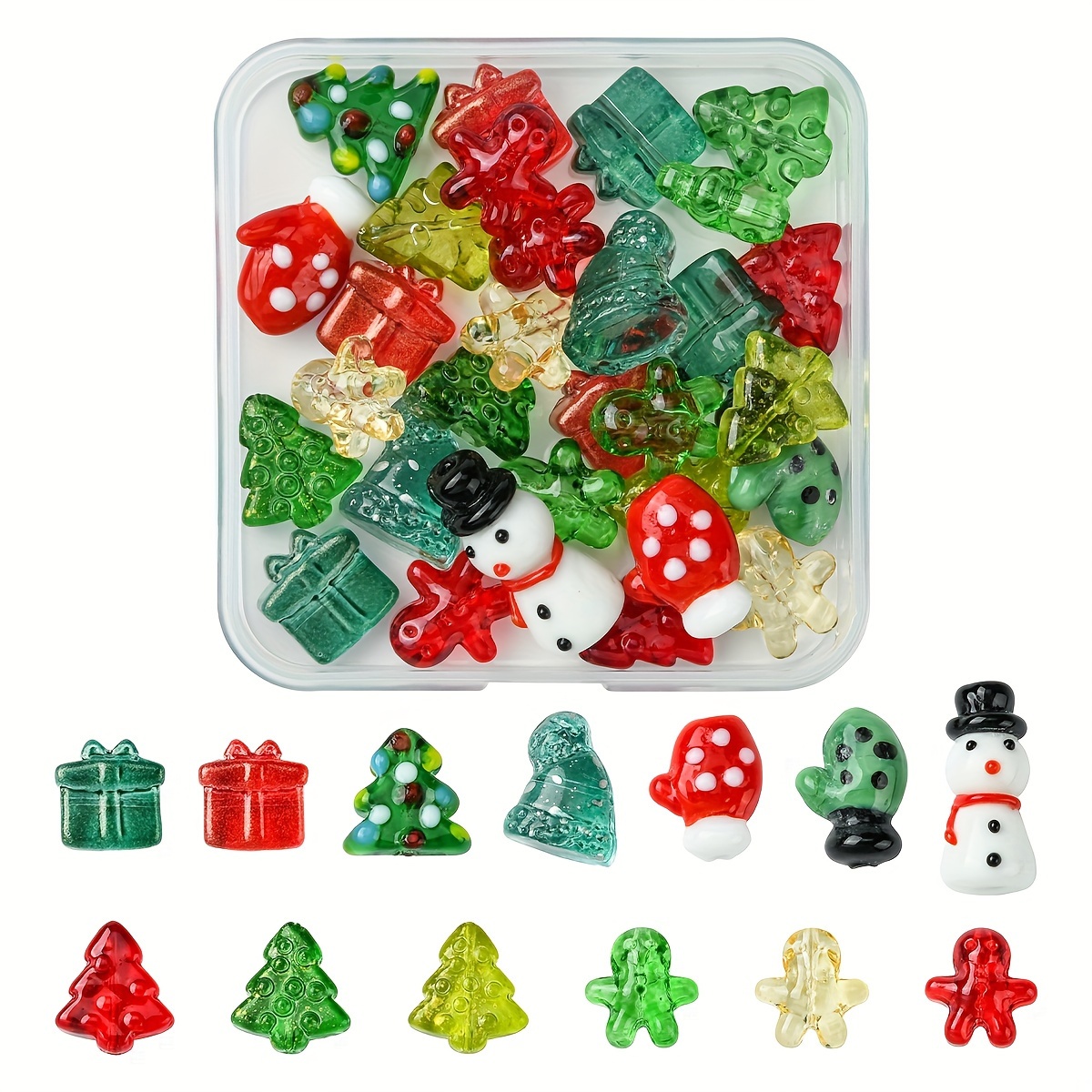 TEMU 30pcs Christmas Glass Charms Pendants, Assorted Holiday Themed Beads For Making, Necklace And Bracelet Crafting Accessories