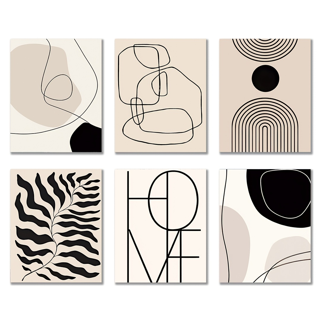 

6pcs Set Chic Abstract Posters - , Modern Black & White Grey Decor For Living Room, Bedroom, Dorm - 8x10 Inches, Room Decor