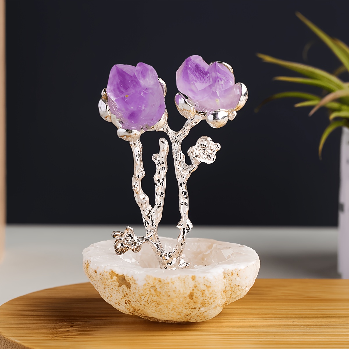 E-shop Natürlicher Kristall Achat Kristall Baum Ornament, Amethyst Zahn Blumen Dekoratives Stück, Home Desktop Dekorative Handwerks Ornament,
