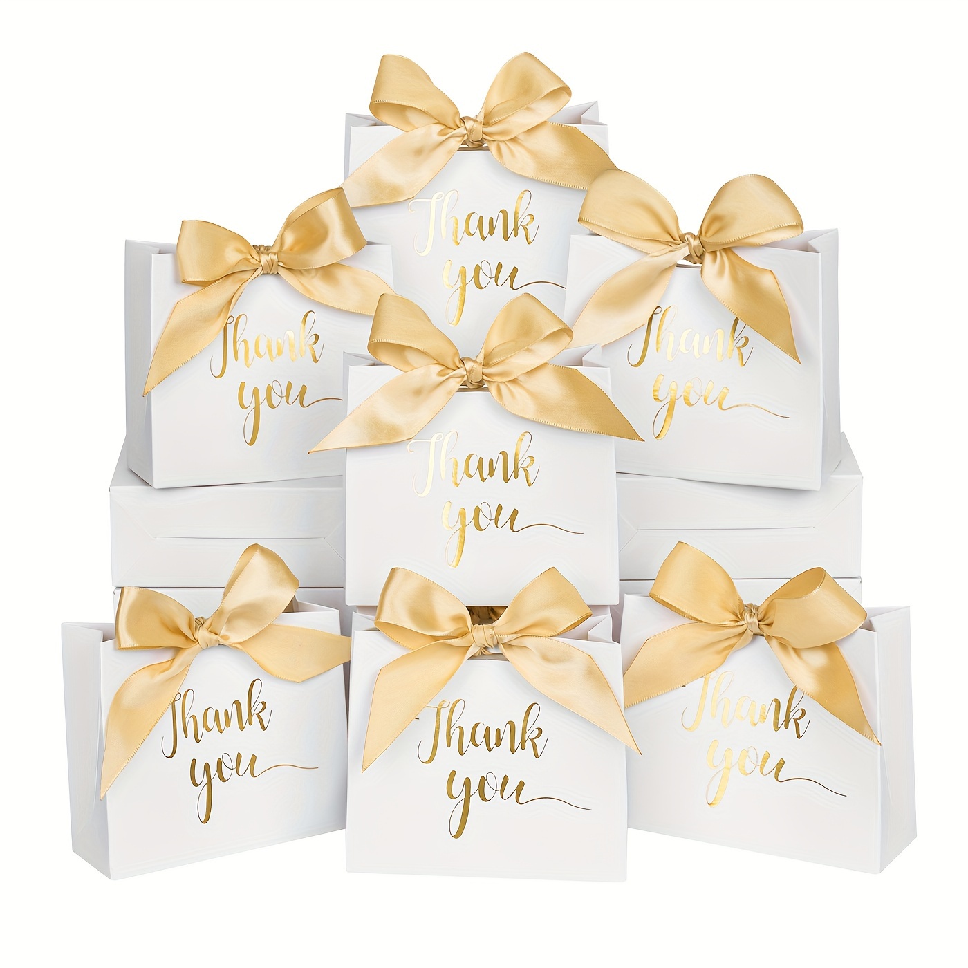 

50 Packs, Small Thank You Gift Bags, 4.5*3.9*1.8inch Mini Candy Bags With Golden Bow Ribbon, Perfect For Baby Shower, Birthday, Wedding, And Bridesmaid Celebration (white)