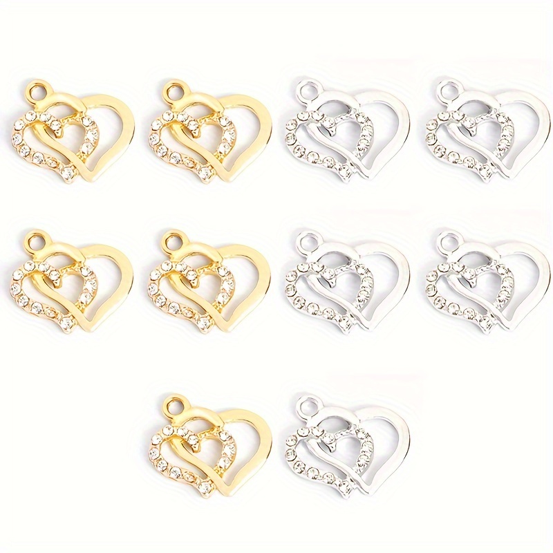 10pcs Shiny Rhinestones Inlaid Charms Elegant Temperament Necklace Bracelet Earrings Hollow Heart Styling Pendants Daily Wear Wedding Jewelry Accessories - 's Day Gift