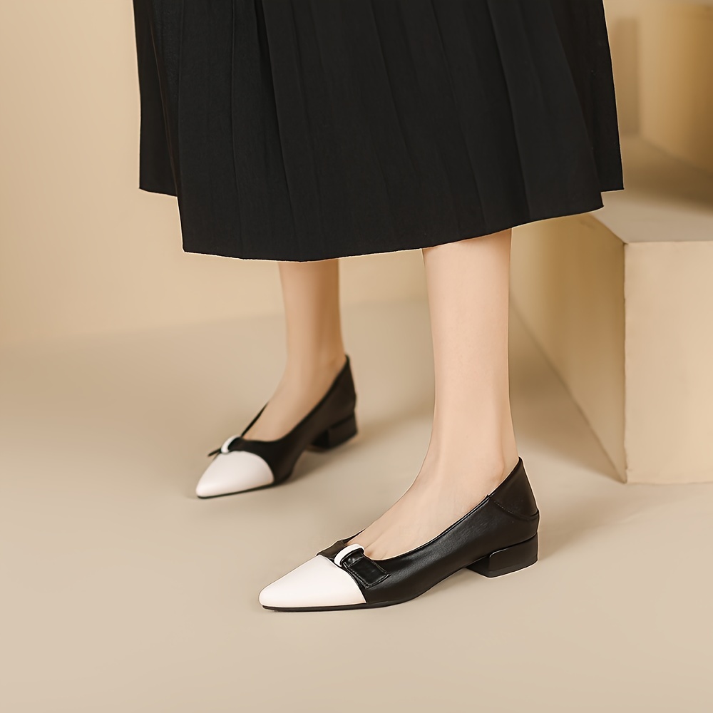 Damen Schuhe Mit Kontrastierenden Farben Und Klobigem Niedrigem Absatz,  Elegante Spitze Zehen Kleid Pumps, Stilvolle Slip-On Schuhe