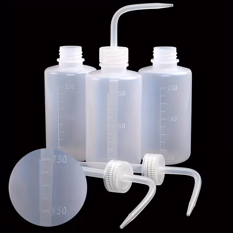 6pcs laboratory wash bottles squeeze type cleaning bottles with curved nozzles transparent 250 ml cleaning bottles soft and flexible laboratory squeeze bottles narrow mouth with clear measurement scales details 2