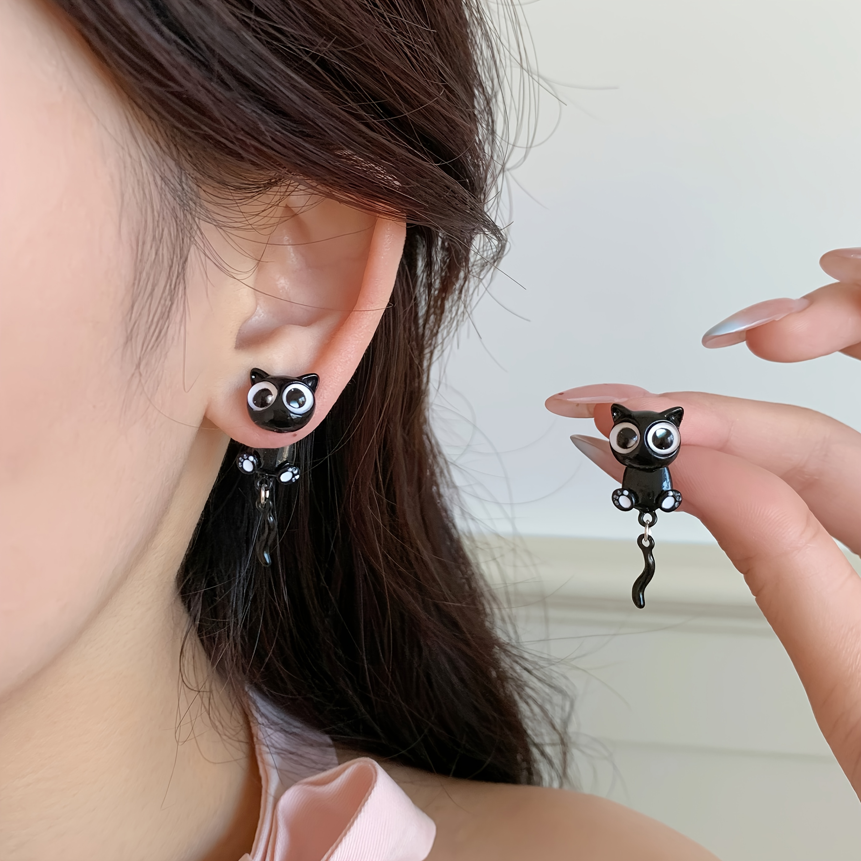 TEMU Adorable Black Cat Earrings In A Cartoon Style, Everyday Use Or , Make A Charming Gift For Ladies