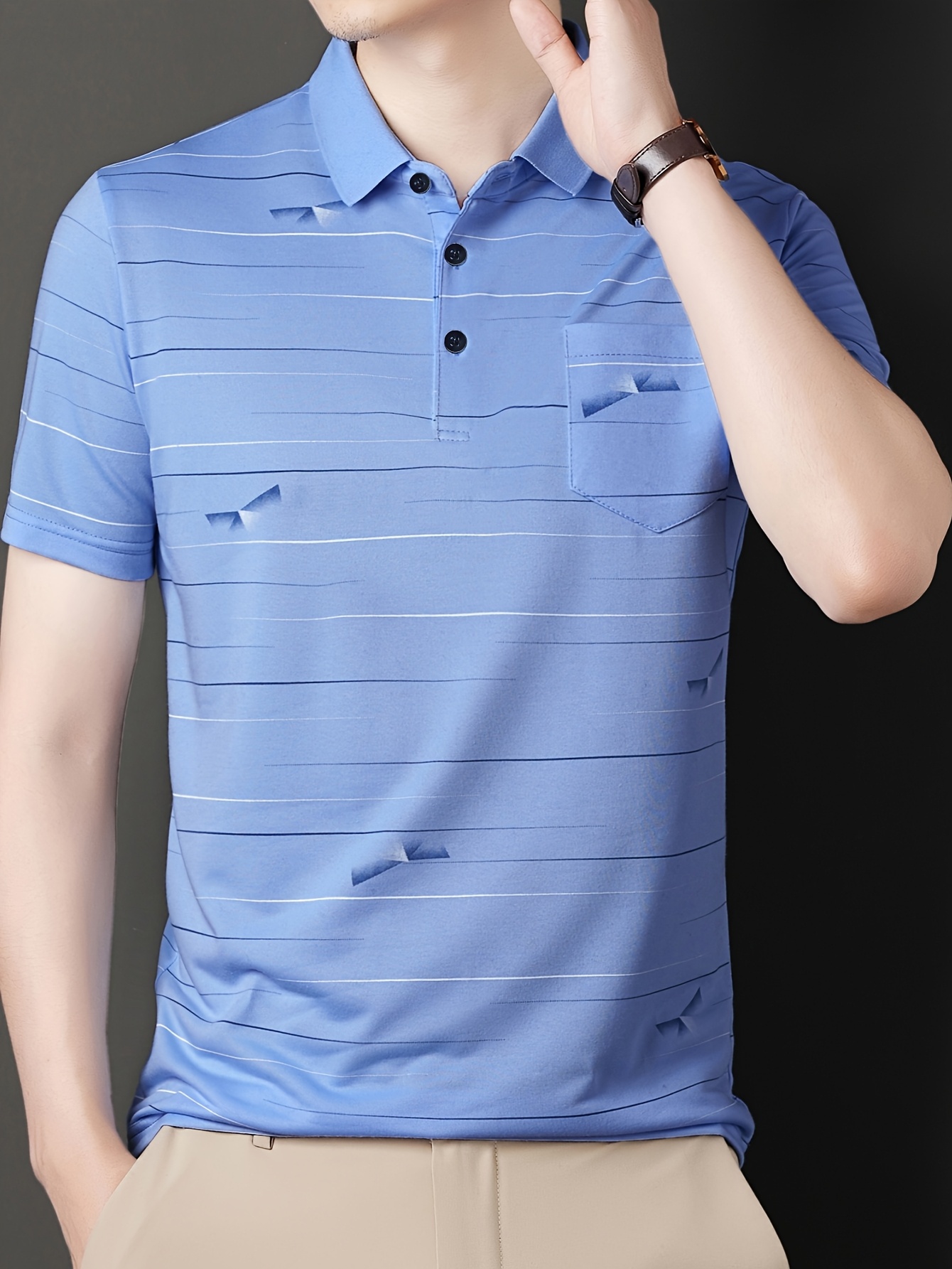 γolf shirt για άντρες - λευκό μπλε και λευκό στριφνό τσίκνο με κορδέλες, αέρας και υγρασία, ιδανικό για γκολφ, τένις, ακτιβισμό και καθημερινή ρουχισμό, τσίκνο για γκολφ, τσίκνο για τένις, καθημερινό τσίκνο με κορδέλες, μέτρια τension fabric Στοιχεία είδους 3