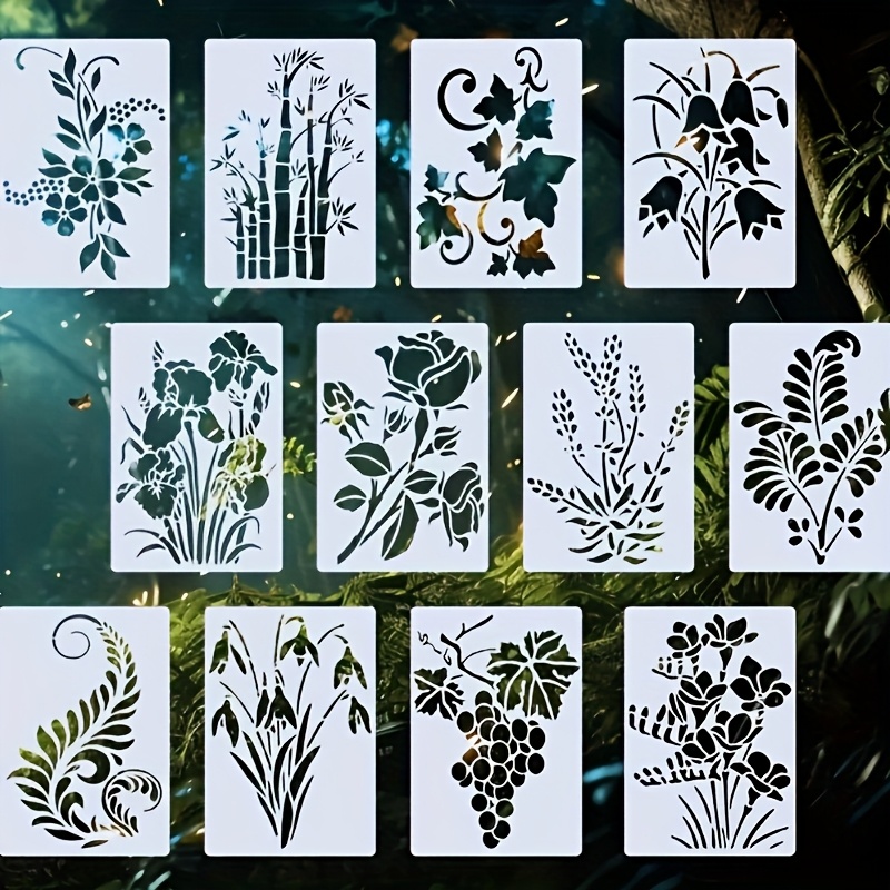 E-shop Trauben, Orchideen, Bambus - 12 Blätter mit 4,33×6,3 Zoll Malvorlagen für Wandkunst, Illustrationen künstlerische Kreationen. Geeignet für
