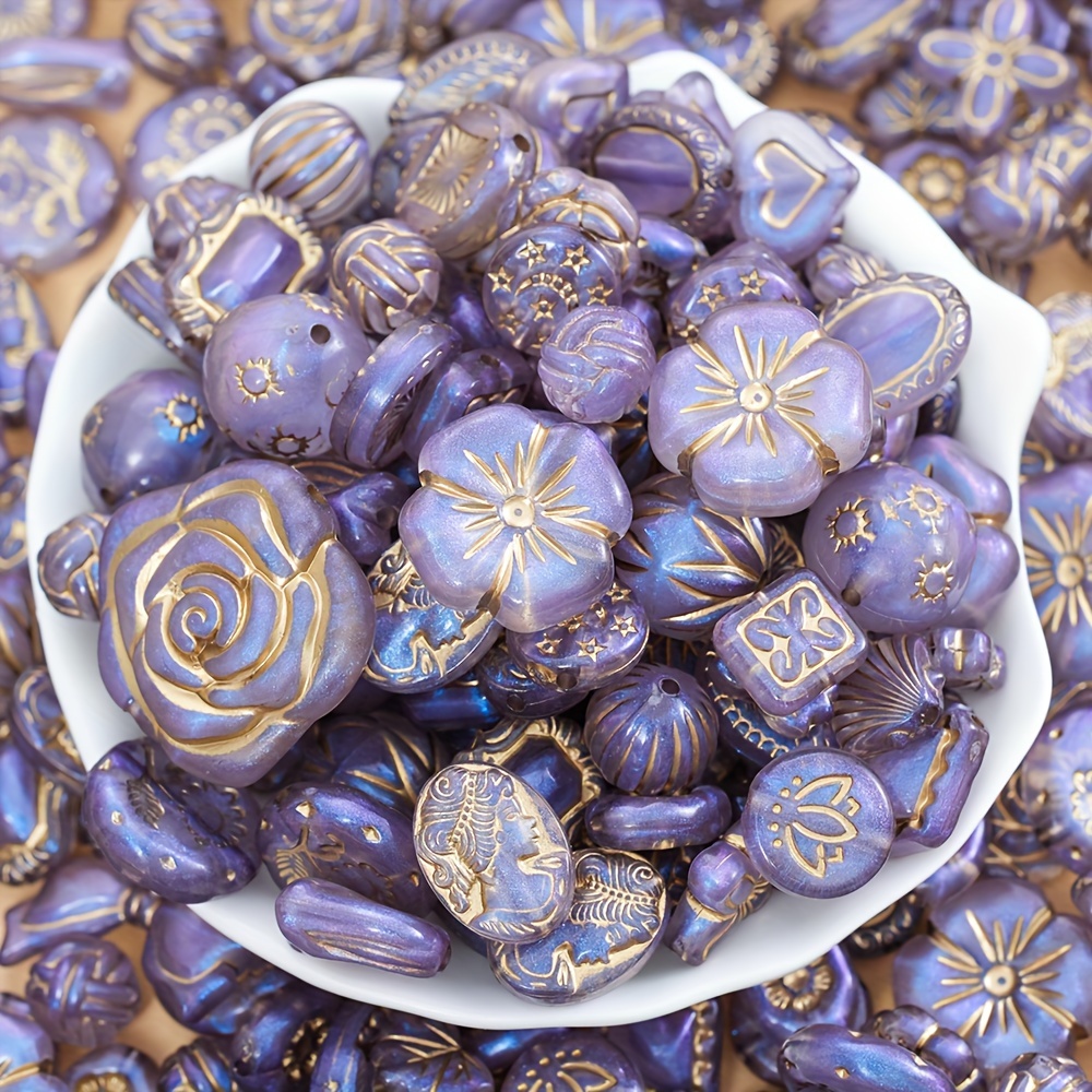 

Vintage Style Acrylic Beads Mix, 100g 150pcs, Purple Assorted Decorative Beads With Holes For And Bracelet Making - Ideal For Handcrafted Bracelets And Earrings Accessories