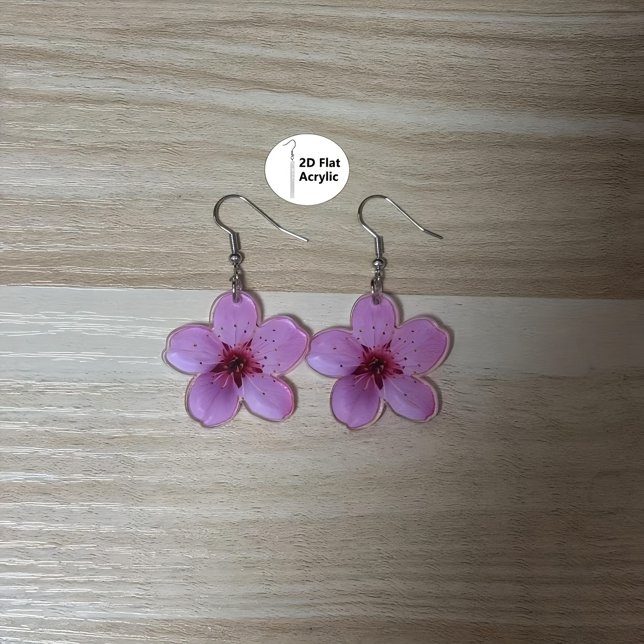 TEMU 2d Flat, 2d Graduation Season Exquisite Elegant Pink Flower Acrylic Lightweight Durable Pendant Women's Earrings, Exquisitely Designed With A