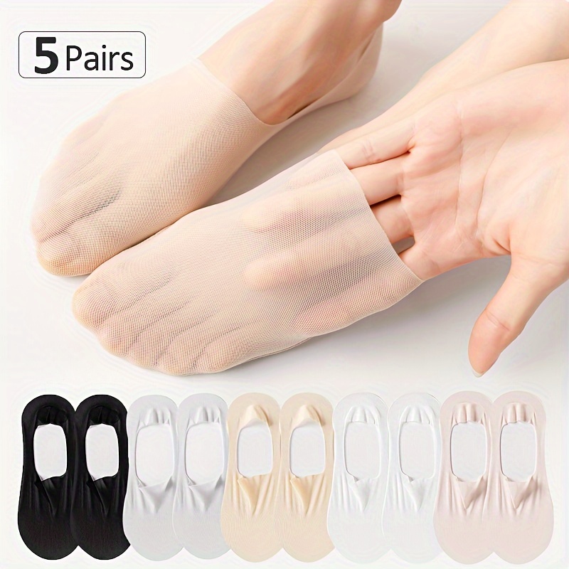 

5 Pairs Ultra Thin Mesh Invisible Non-slip Socks, Comfy & Breathable Ankle Socks, Women's Stockings & Hosiery