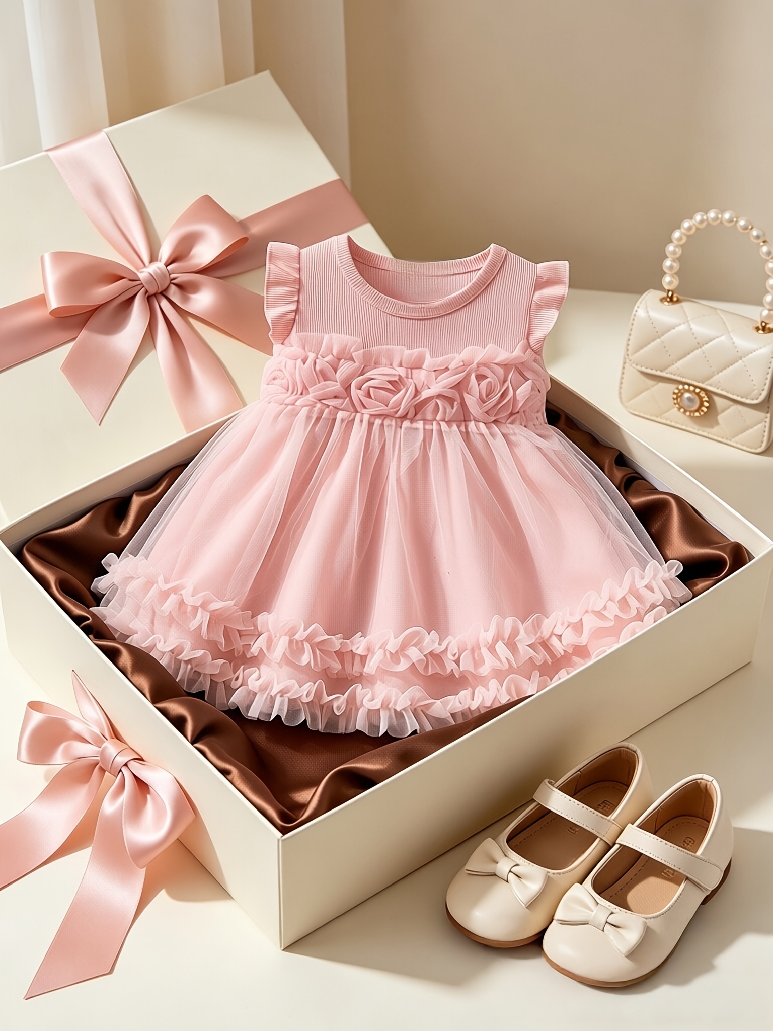 Sweet and Cute Girls' Dress for 9-Months to 4-Years-Old, Summer Mesh Flower  Ruffle Puff Sleeve Princess Dress for Birthday Parties *'s First Birthday  Outfit, Children's Clothing