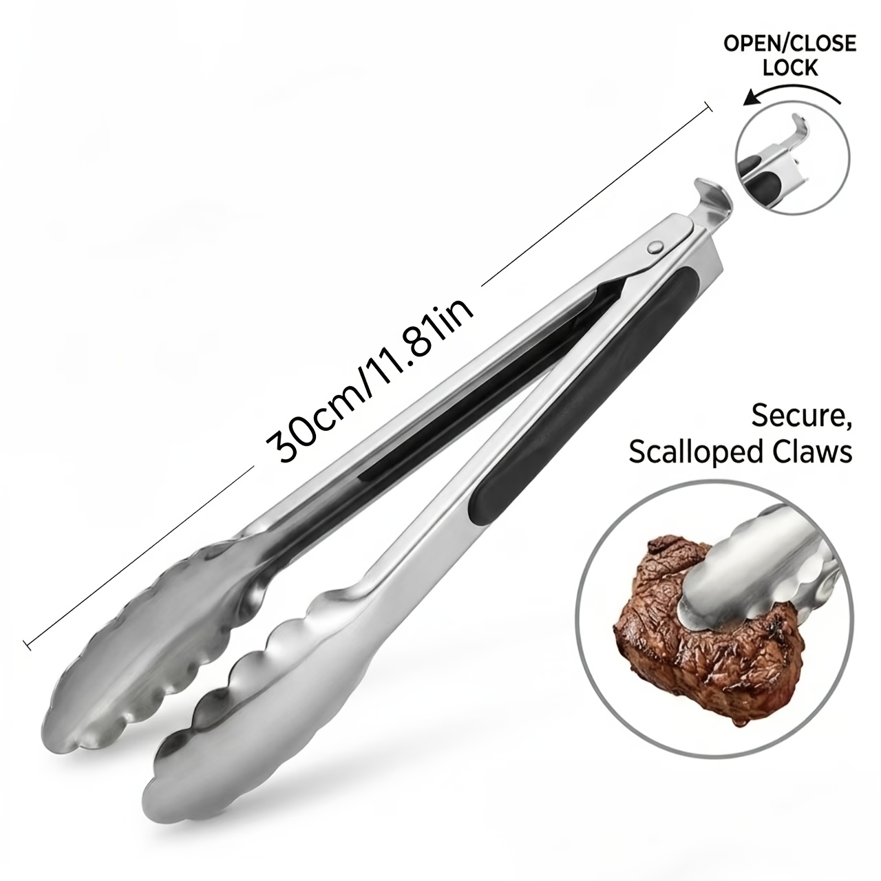 TEMU 1pc Stainless Steel Bbq Food Tongs, Non-slip Handle Grill Clips, Multifunctional Kitchen Serving Tongs For Steak Bread Salad Buffet Barbecue