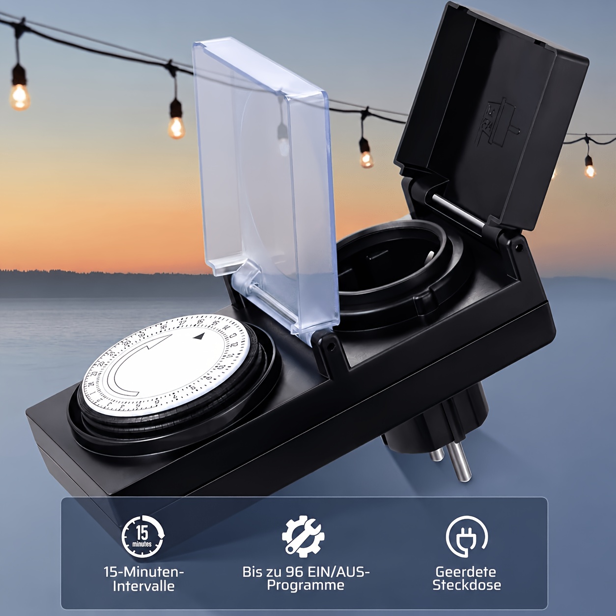 ts-md4-d mechanische timer voor thuisgebruik,   instellen op 15 minuten, 16a 230v 3680w, thuis met verbeterde beschermhoes, 1 stuks eu ronde stekker bovenaan, geschikt voor apparaten, buitentimer