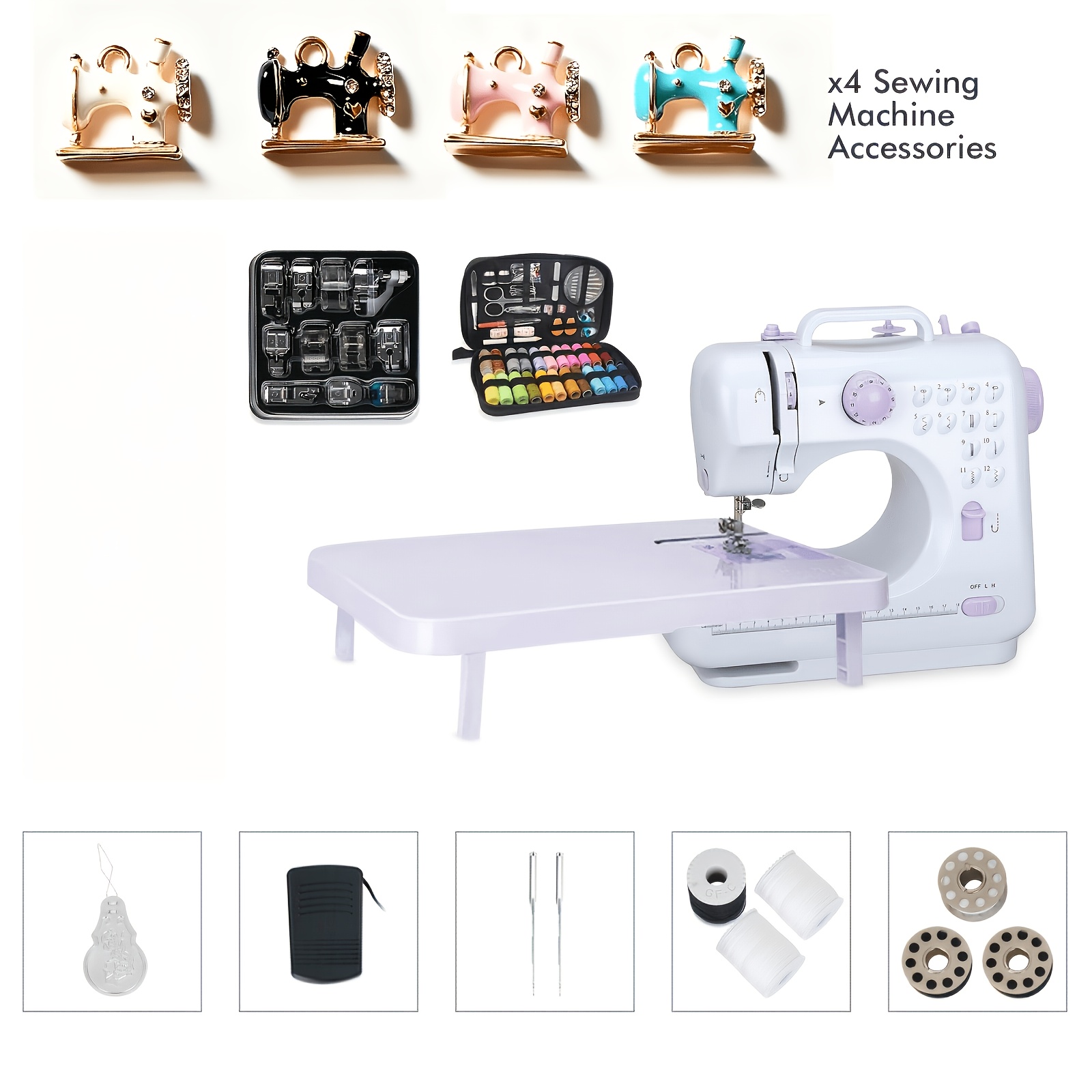 TEMU Mini Sewing Machine For Beginner, 12 Needle Multifunctional Household Machine Portable Double Thread Reverse Sewing Machine 2 Speed, Battery